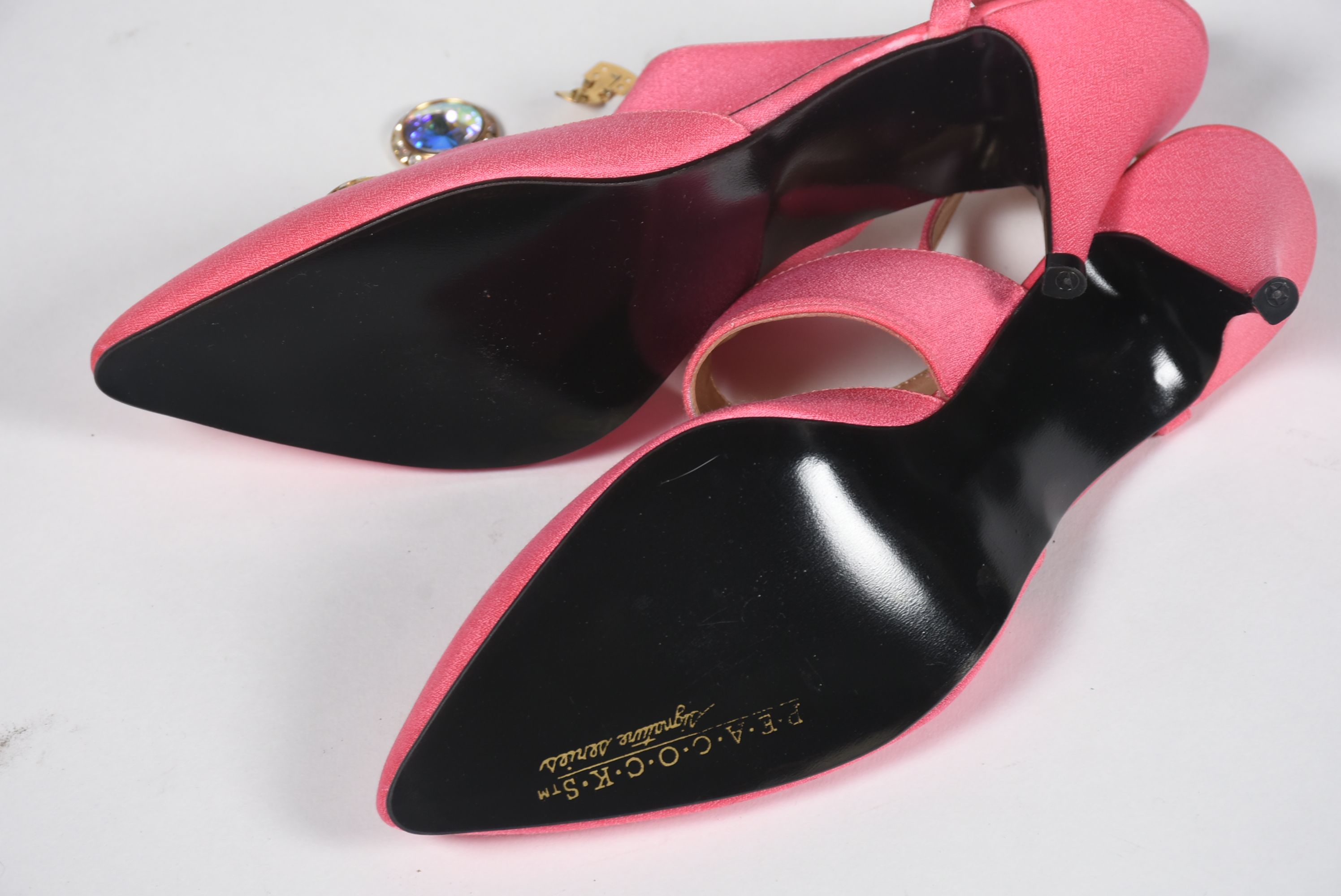 Cache Pink Silk Embellished Formal Gown with Slingbacks