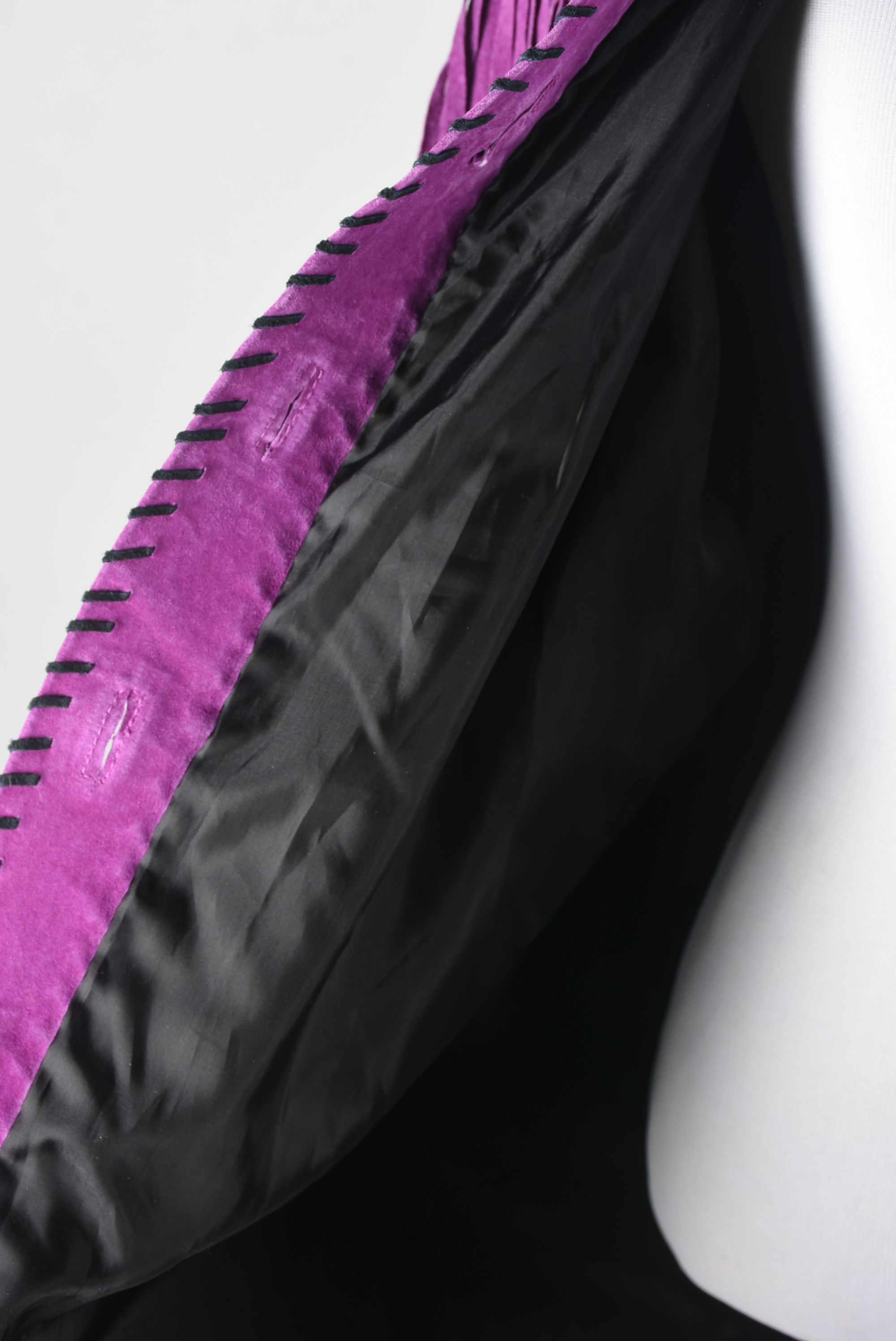 Bob Mackie Wearable Art Purple and Black Suede Leather Jacket with Fringe