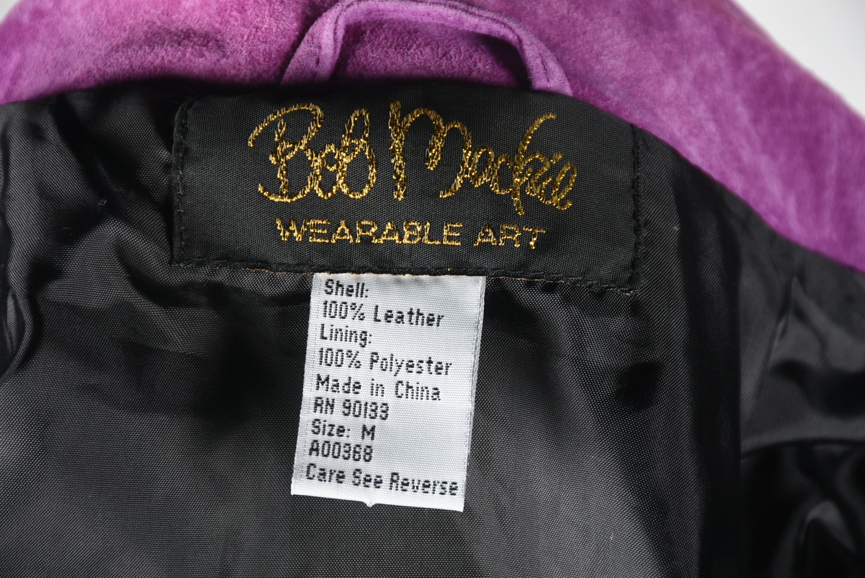 Bob Mackie Wearable Art Purple and Black Suede Leather Jacket with Fringe