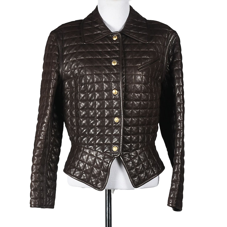 Gucci Brown Leather Quilted Jacket