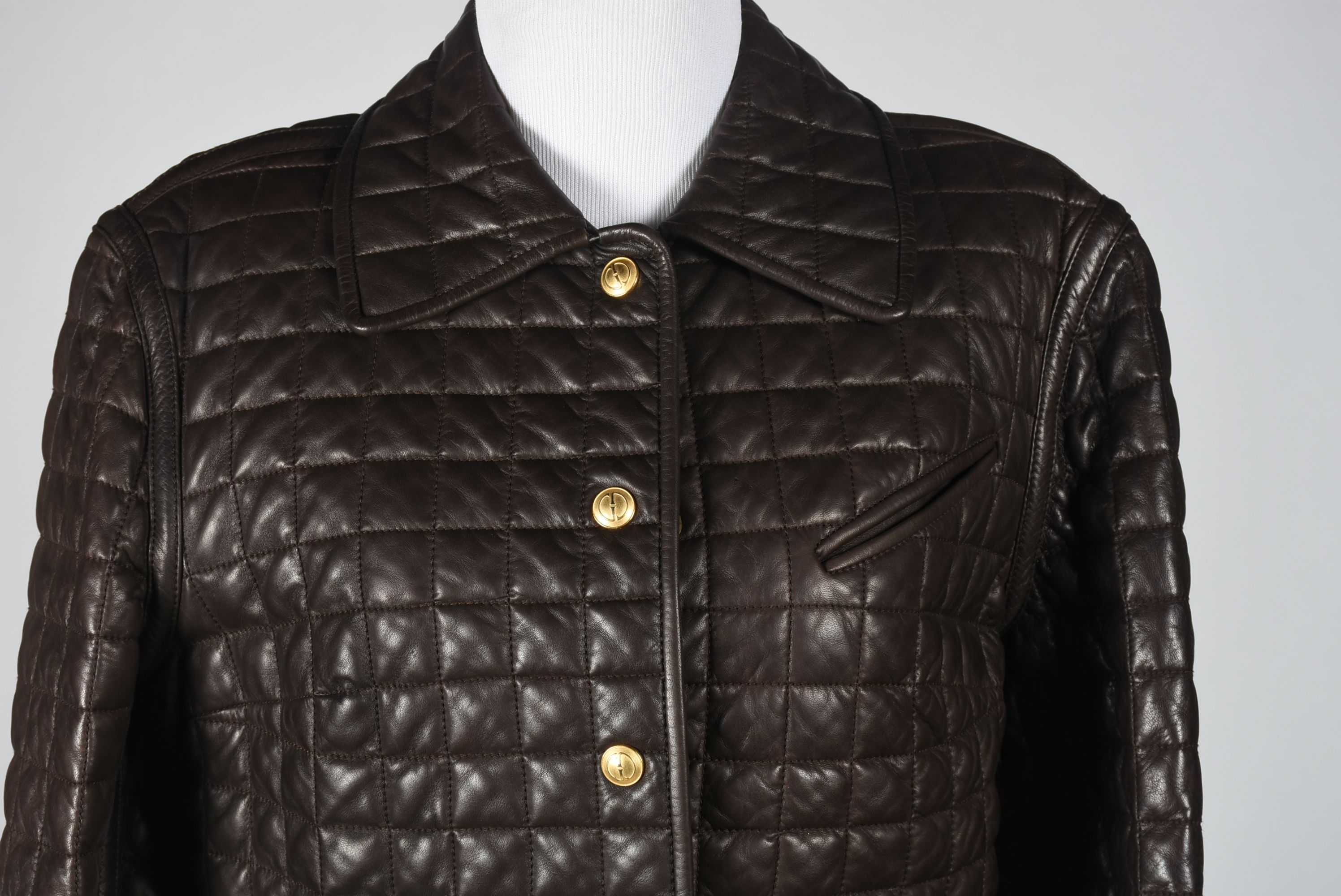 Gucci Brown Leather Quilted Jacket