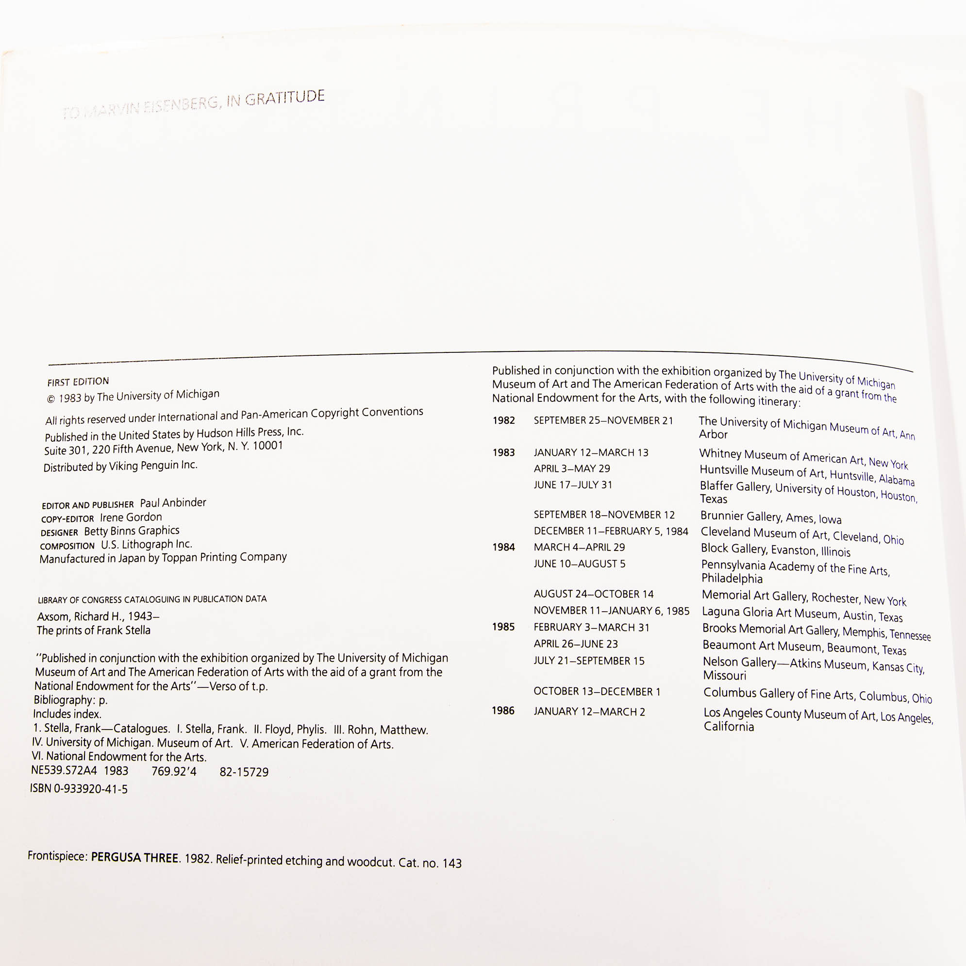 First Edition "The Prints of Frank Stella" by Richard H. Axsom