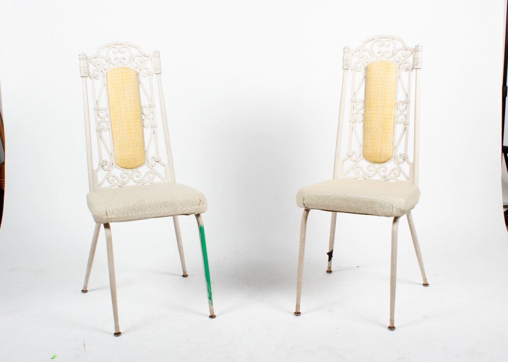 Set Four White Metal Side Chairs