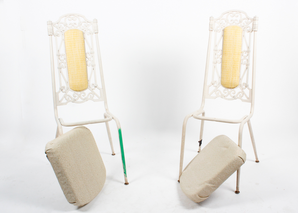 Set Four White Metal Side Chairs