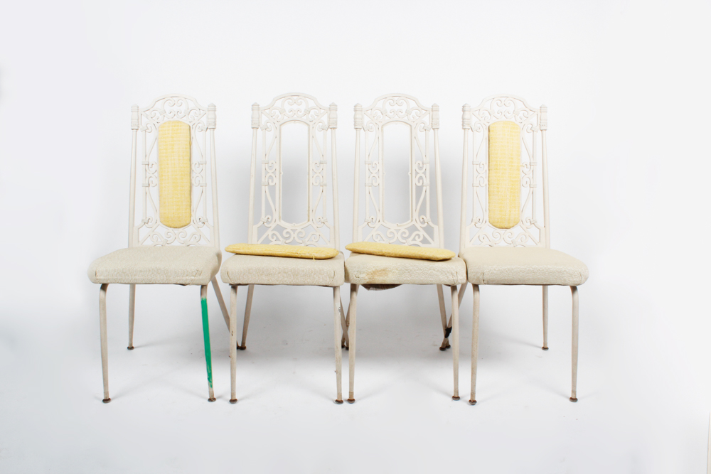 Set Four White Metal Side Chairs