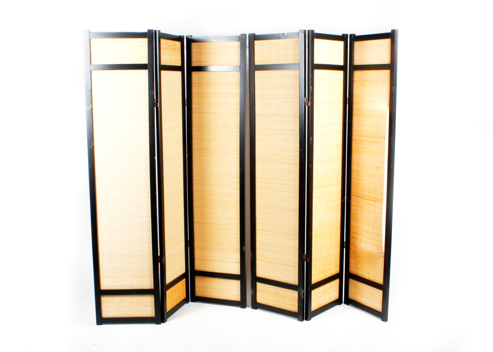 Large Wooden and Faux Bamboo Screen