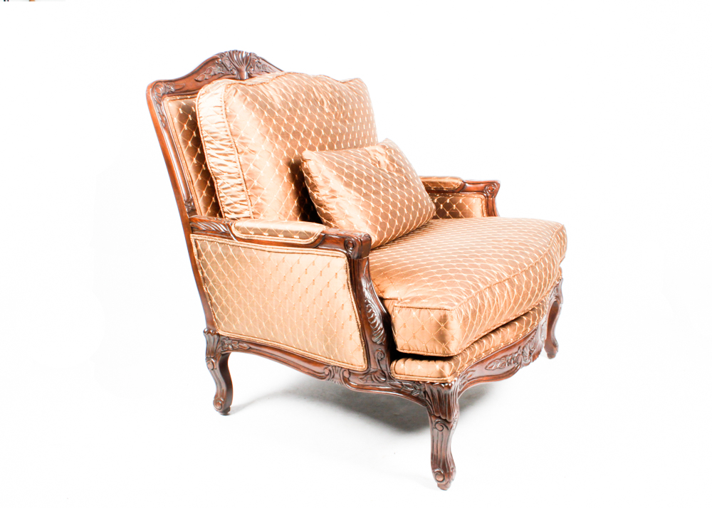 Louis XV Style Bergere, Upholstered in Copper Colored Materials