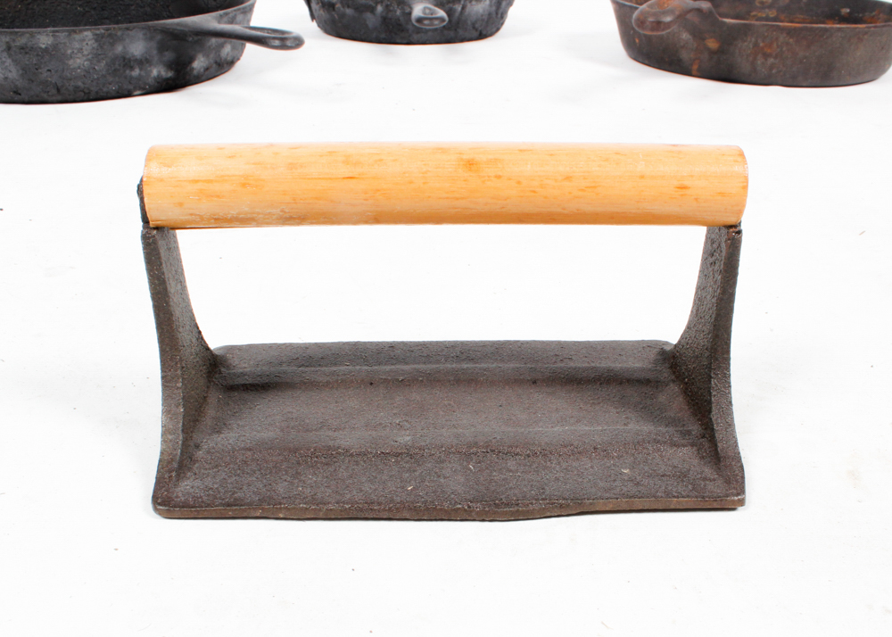 Vintage Cast Iron Skillet and Bacon Press