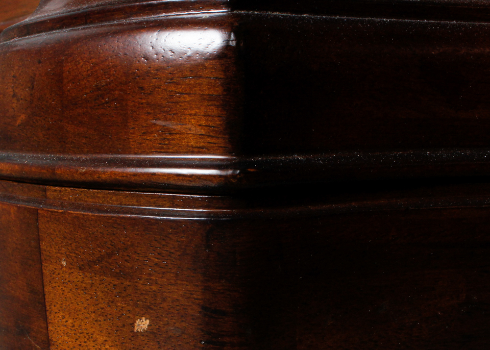 Marble Top Flame Walnut Demilune Credenza