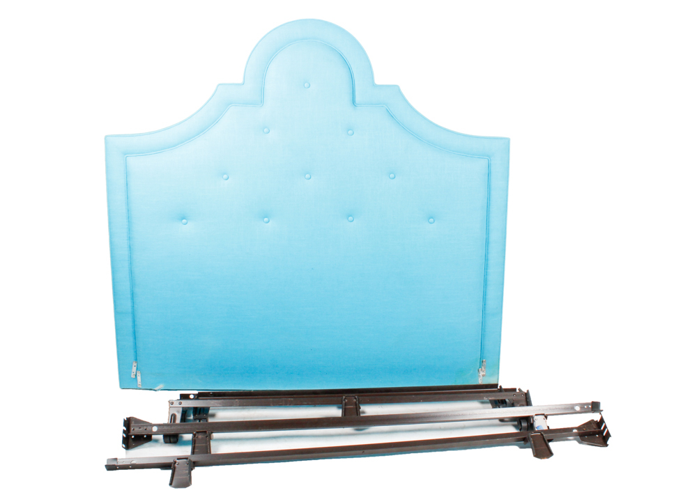 Considerable Blue Upholstered Headboard and Bed Rails