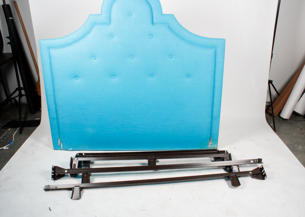 Considerable Blue Upholstered Headboard and Bed Rails