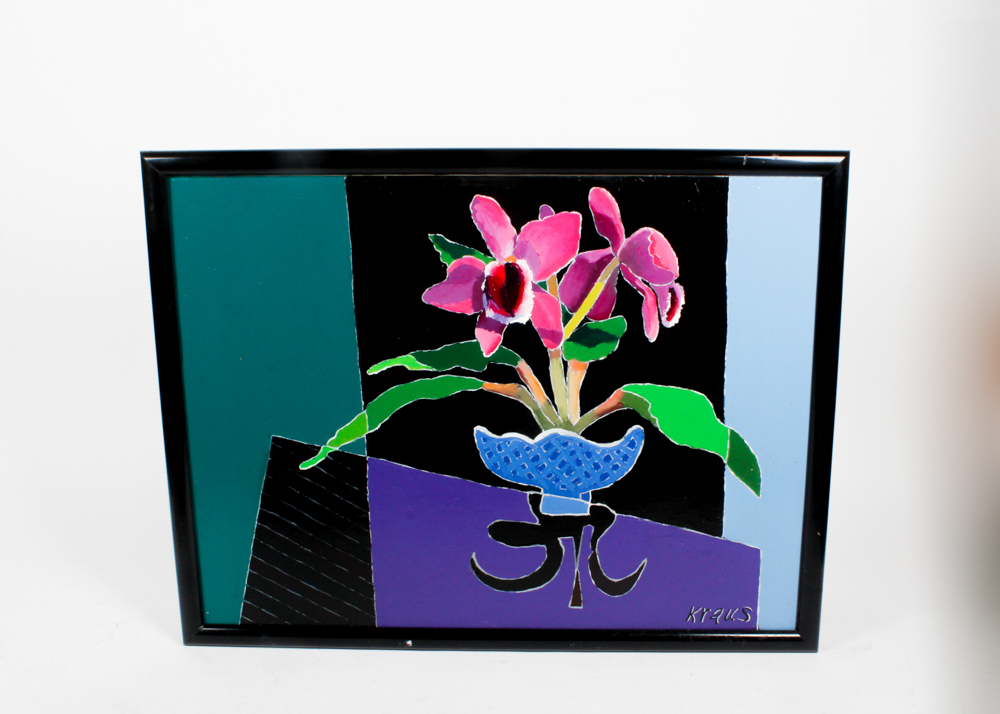 Harold Kraus "Two Orchids" Original Oil on Canvas