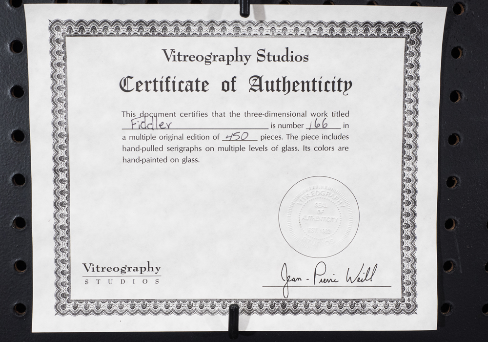 Signed Limited Edition Jean-Pierre Weill "Fiddler" Three Dimensional Vitreograph