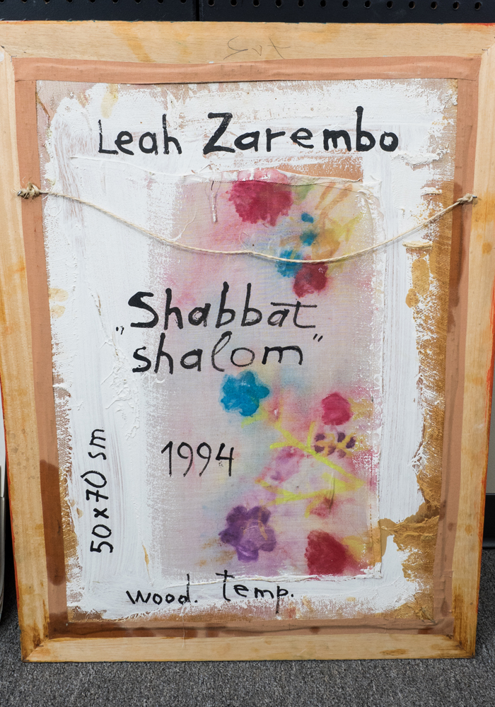 Original Leah Zarembo "Shabbat Shalom" Painting on Framed Wood