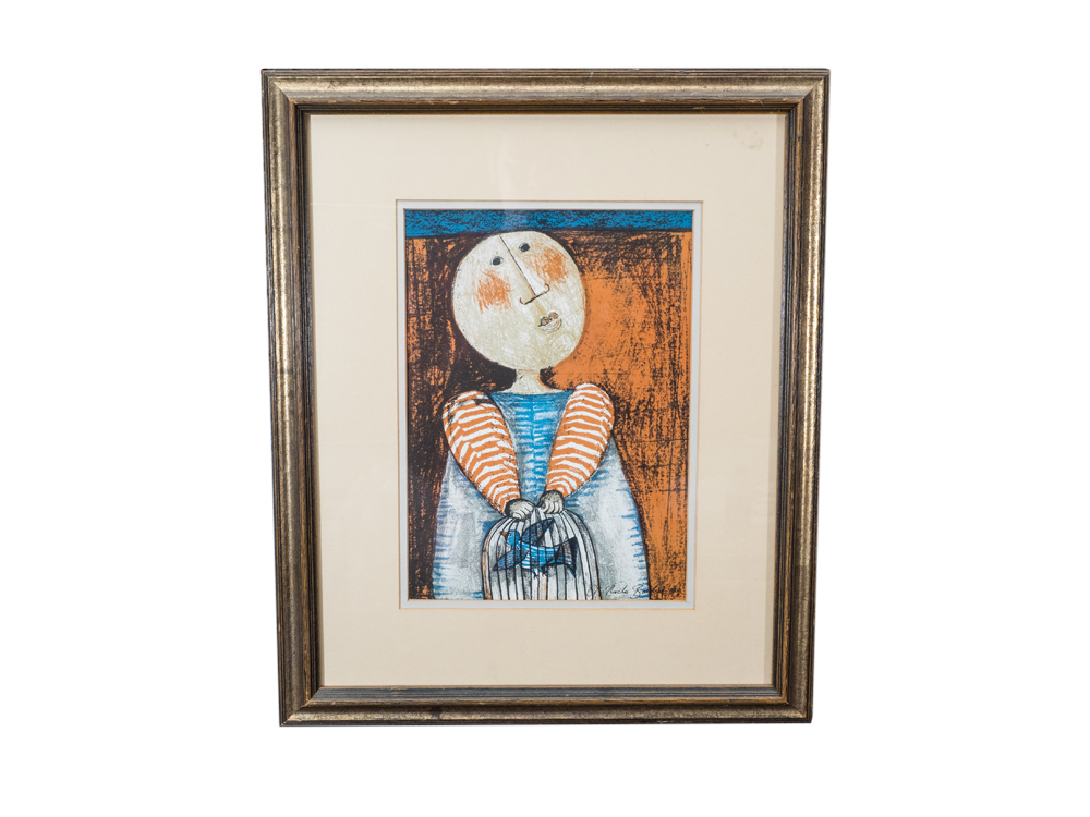 Signed Graciela Rodo Boulanger "Girl with Birdcage" Lithograph