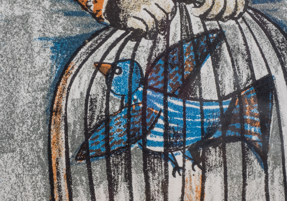 Signed Graciela Rodo Boulanger "Girl with Birdcage" Lithograph