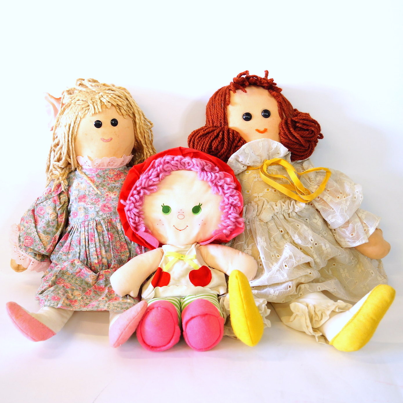 Three Vintage Soft Body Dolls with Yarn Hair