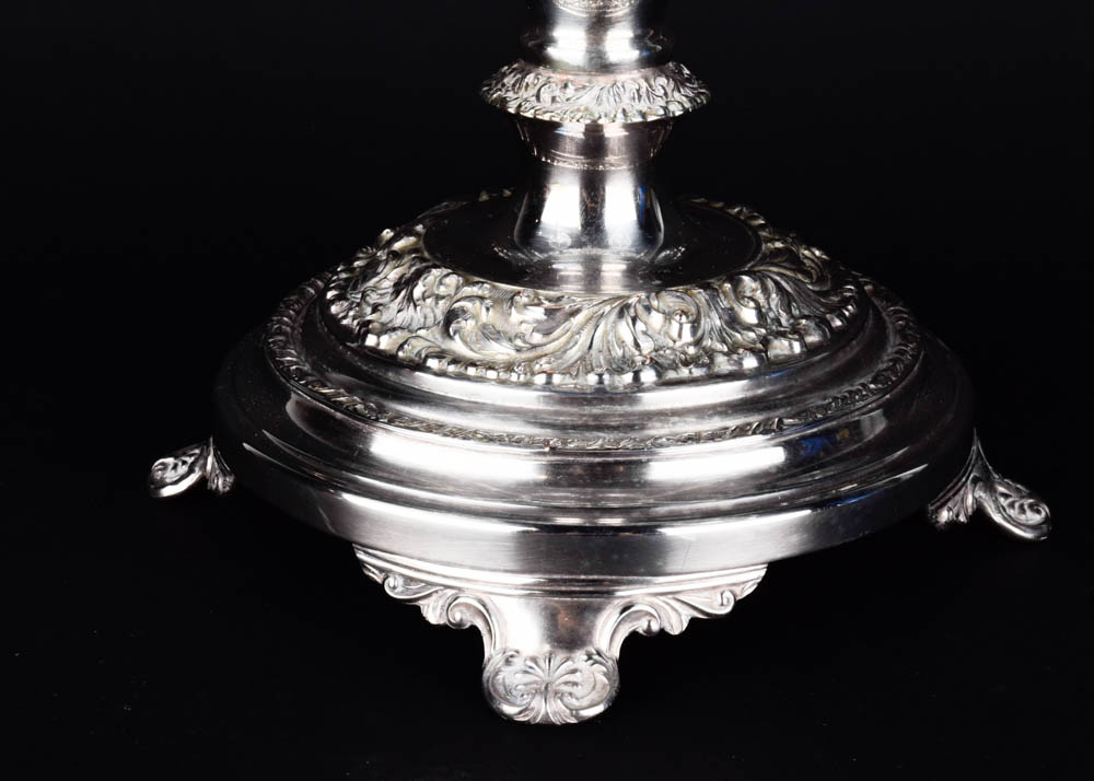 Antique Silver Plate and Cut Glass Epergne Serving Bowls on Stand