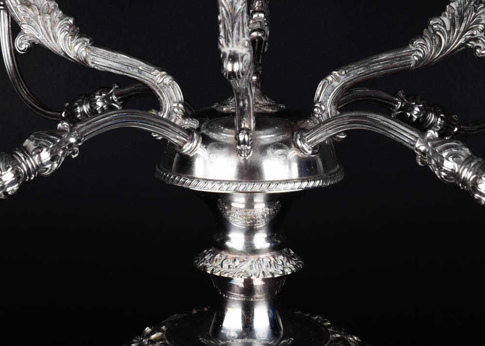 Antique Silver Plate and Cut Glass Epergne Serving Bowls on Stand