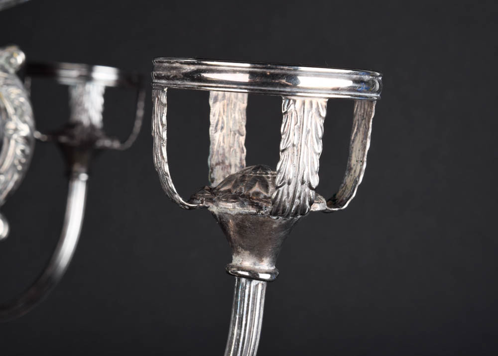 Antique Silver Plate and Cut Glass Epergne Serving Bowls on Stand