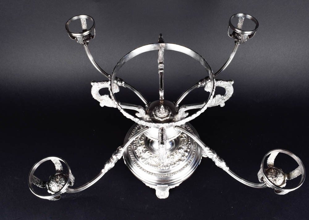 Antique Silver Plate and Cut Glass Epergne Serving Bowls on Stand