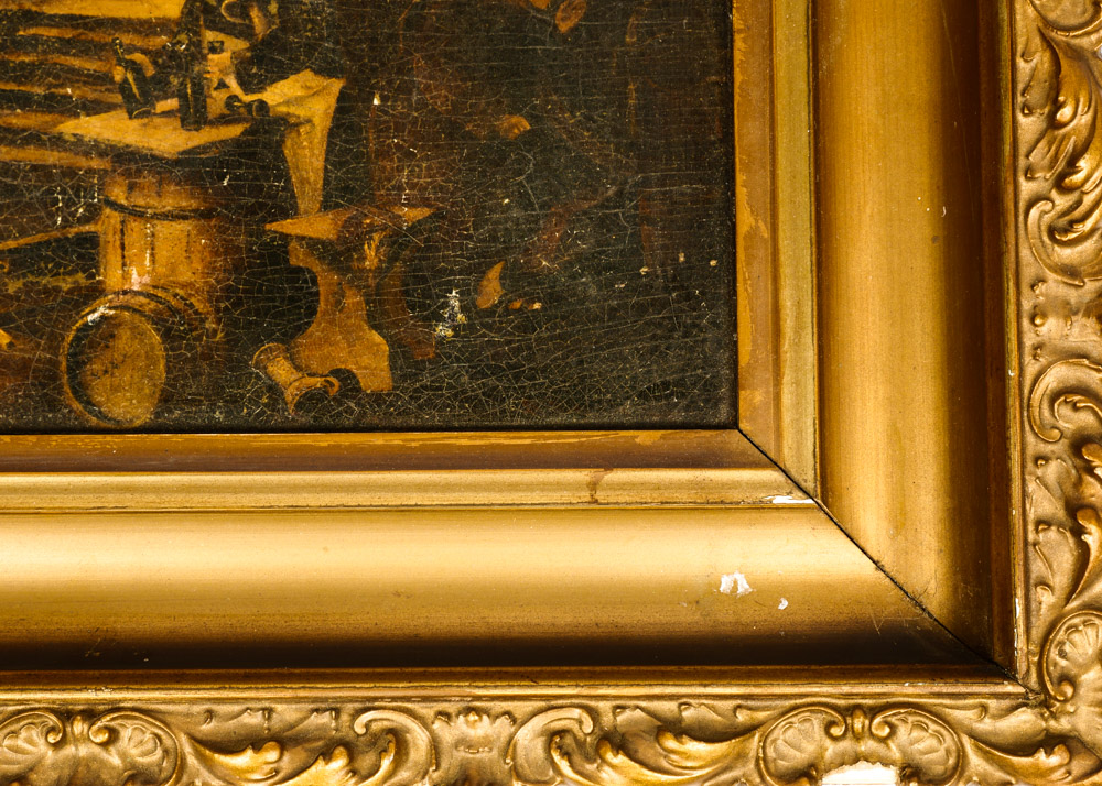 An Original Antique Oil on Board of Monks at Work