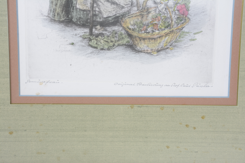 Pair of Paul Geissler Etchings of Vegetable Sellers