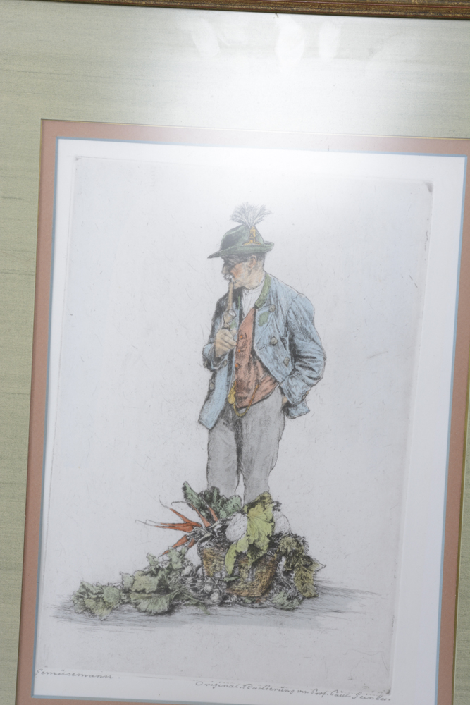 Pair of Paul Geissler Etchings of Vegetable Sellers