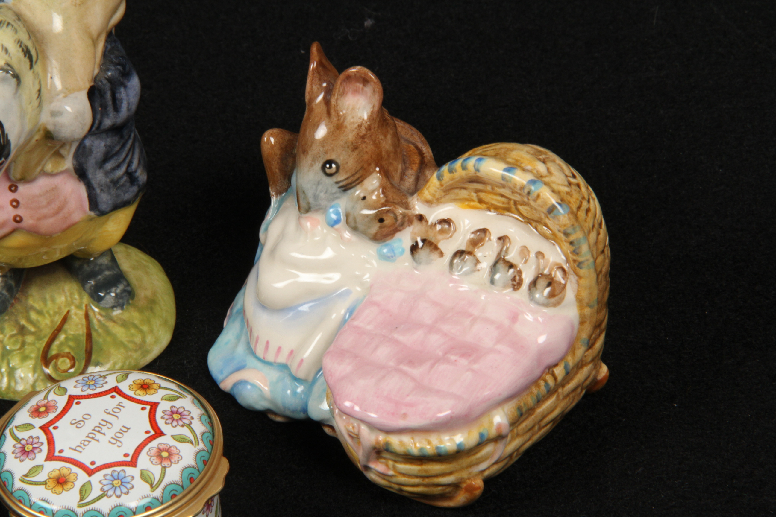 Pair of Beatrix Potter Figurines and Enamel Box