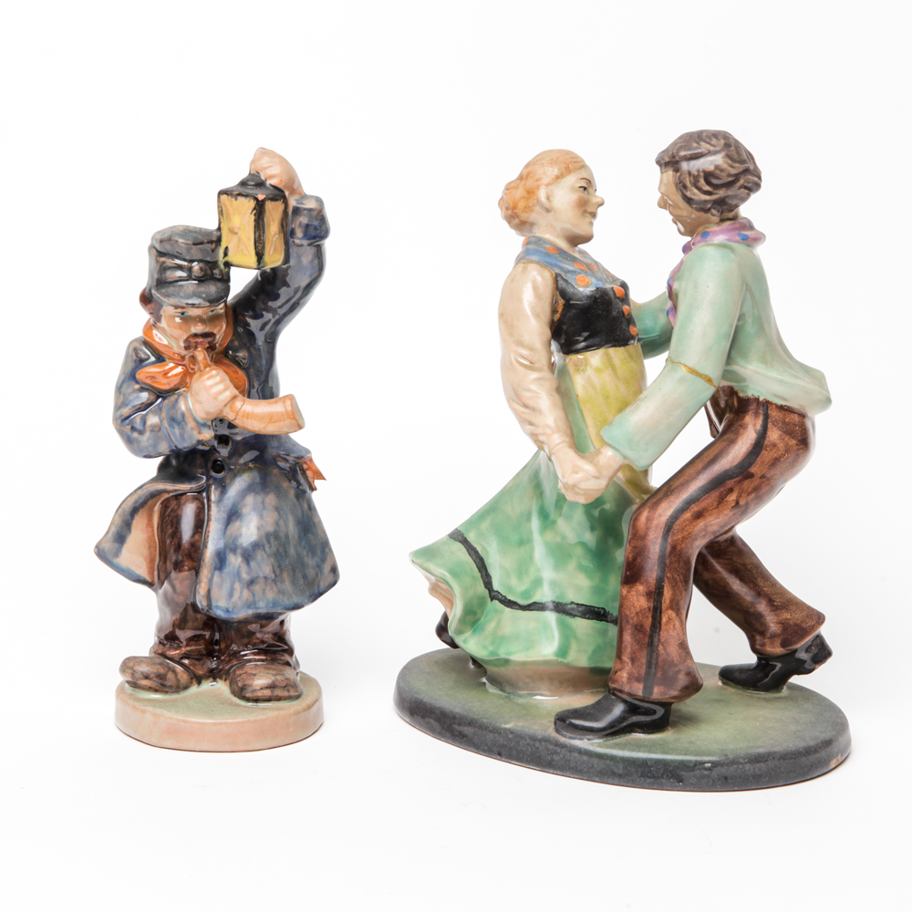 Vintage Ceramic Horn Blower and Dancing Couple