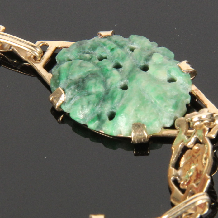 14K Gold Carved Jade Bracelet