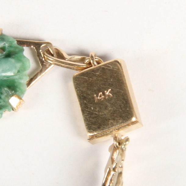 14K Gold Carved Jade Bracelet