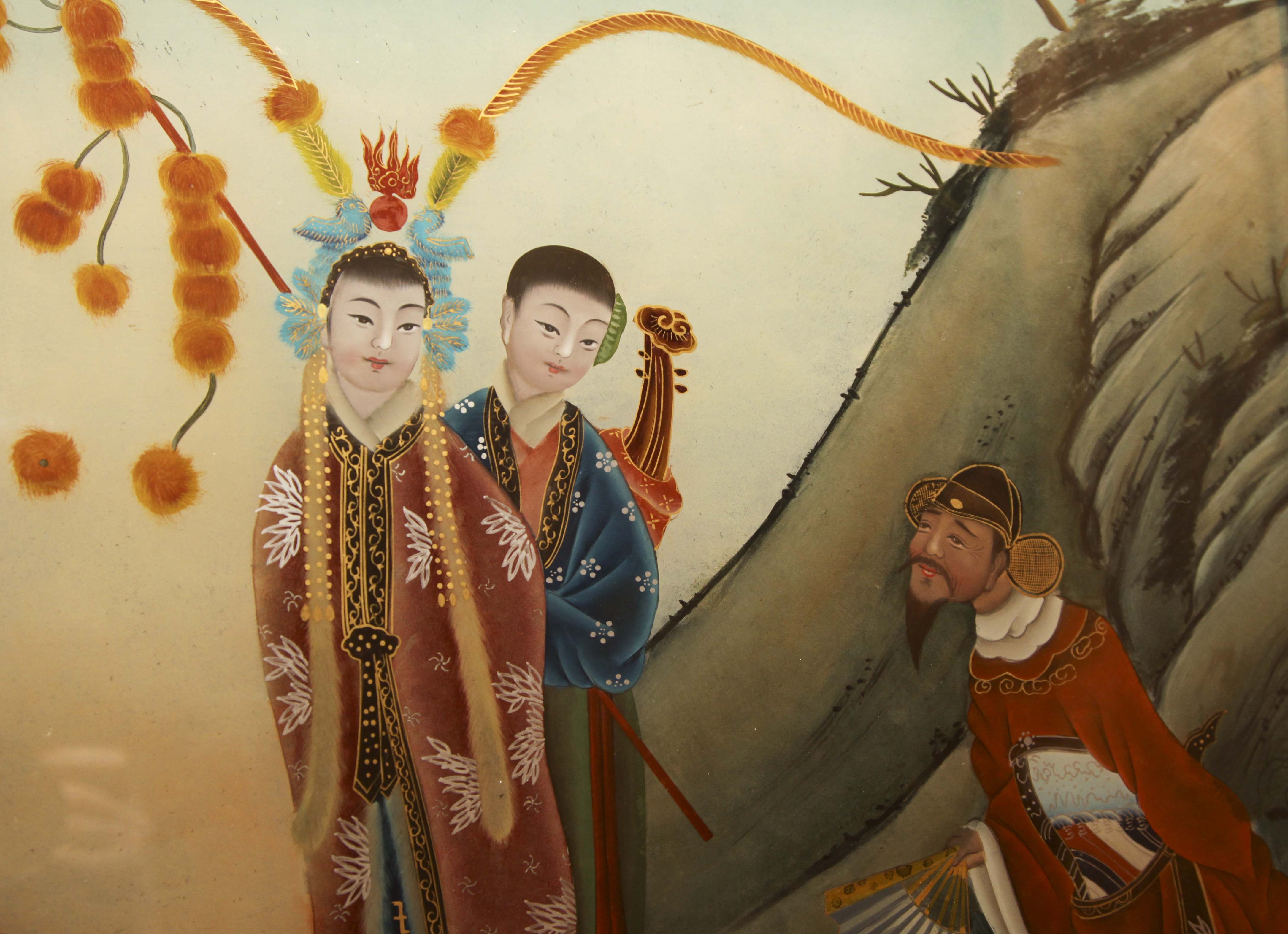 Antique Chinese "Gongbi Renwu" Style Painting of Peking Opera Singers Circa Late 1800's