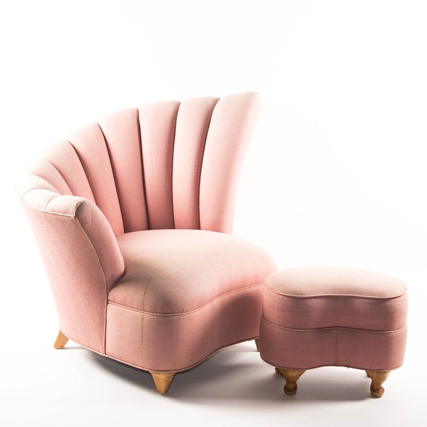Modern Upholstered Pink Chair and Ottoman