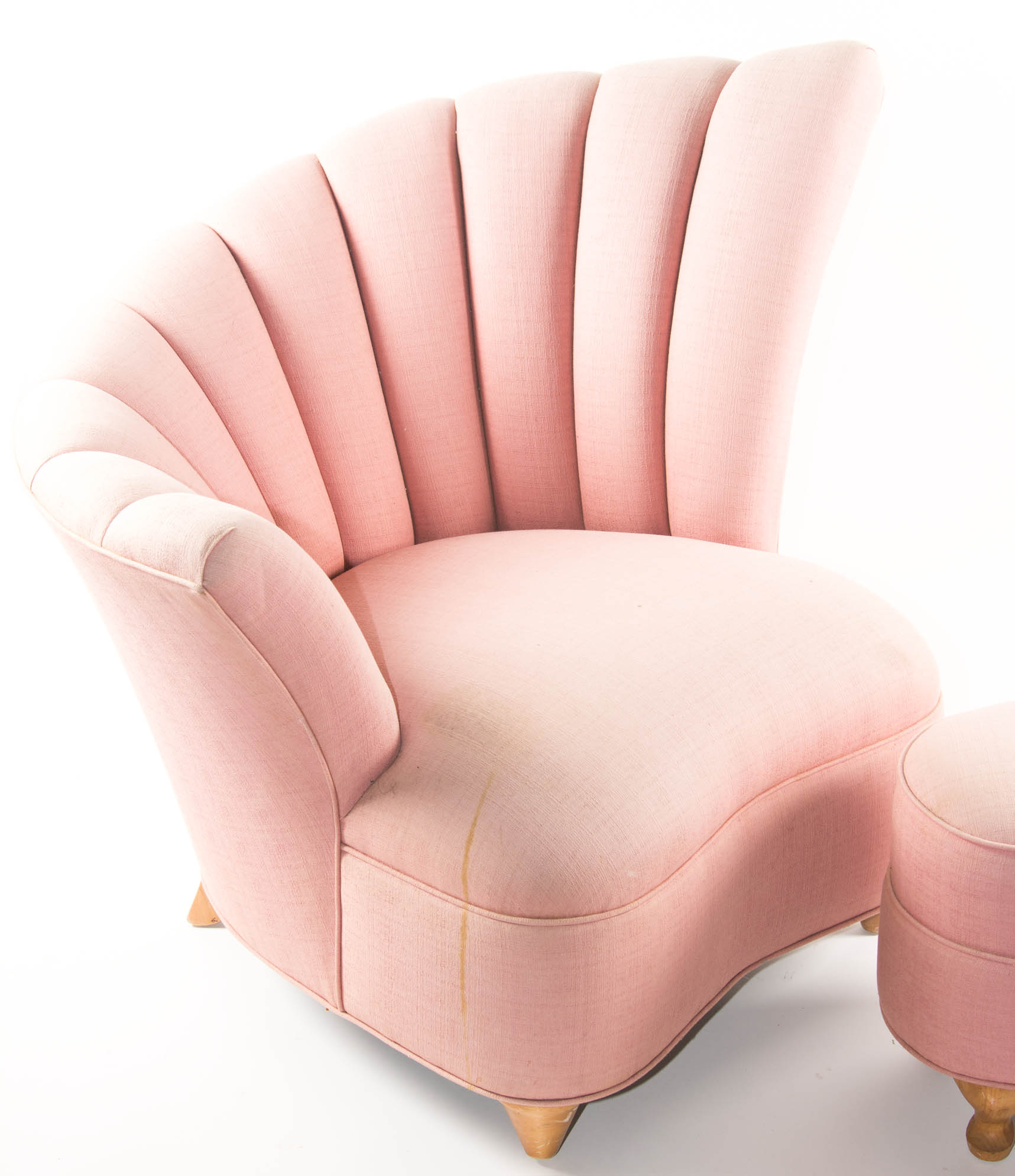 Modern Upholstered Pink Chair and Ottoman