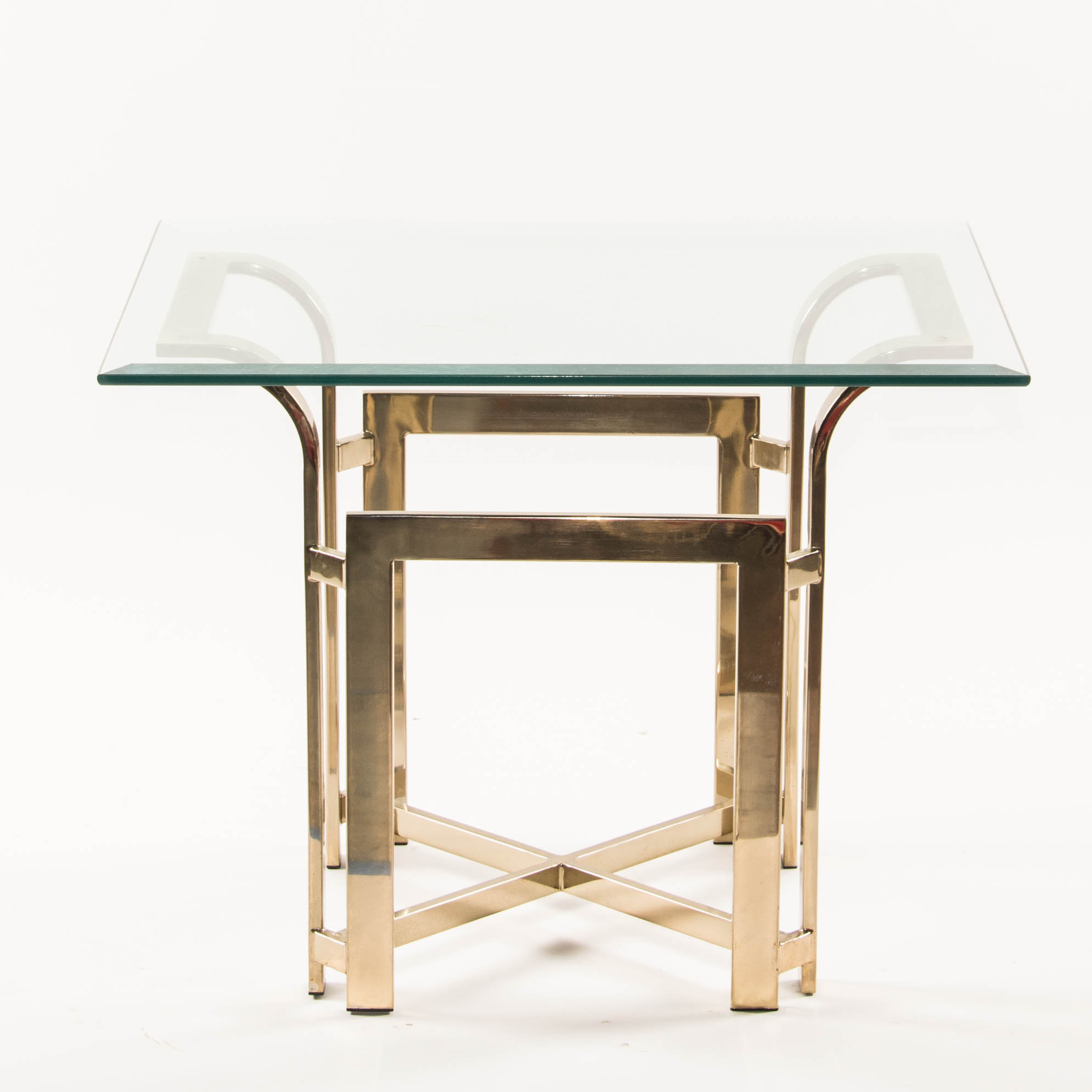 Mid-Century Glass Top Gold-tone Chrome Accent Table
