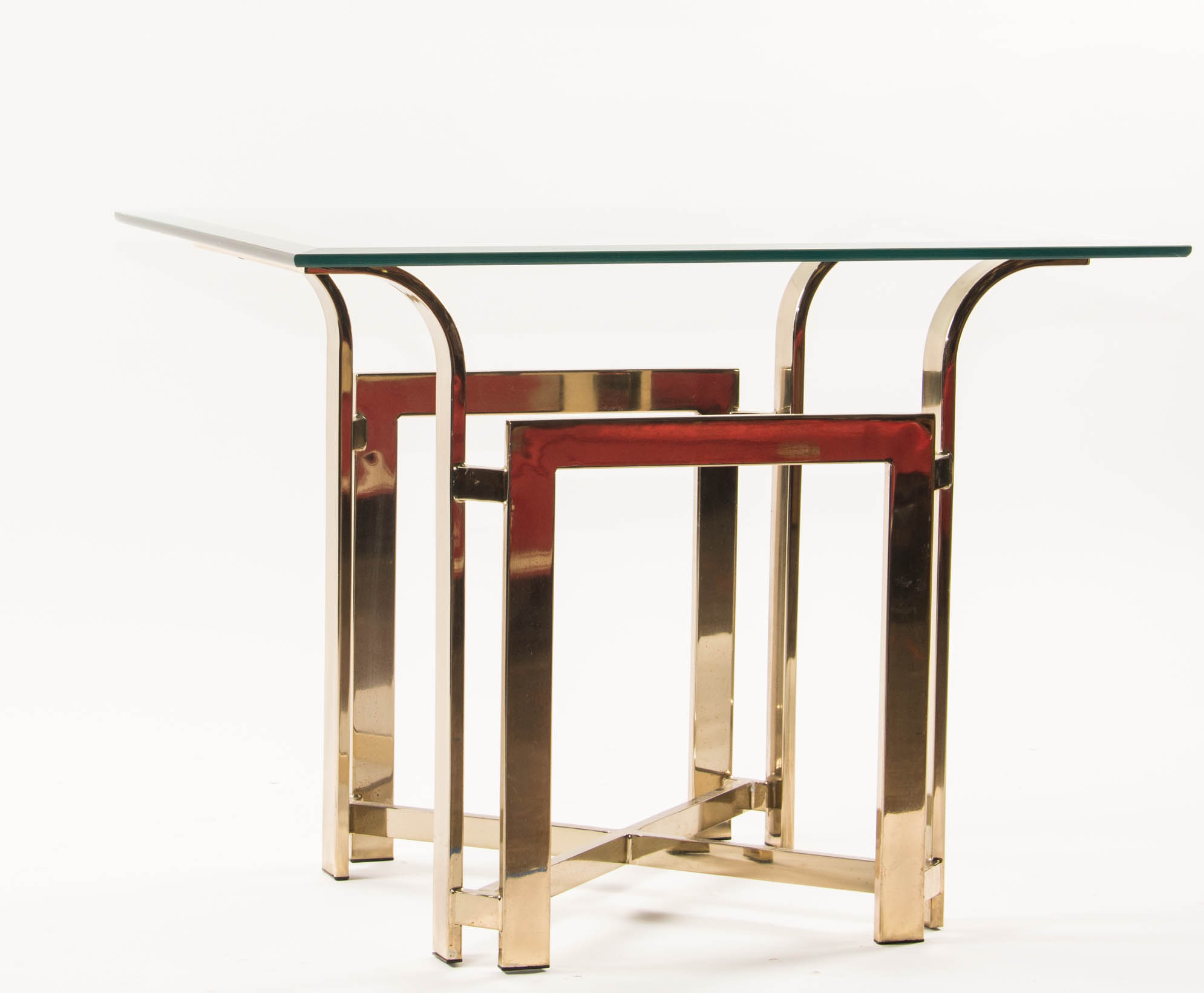 Mid-Century Glass Top Gold-tone Chrome Accent Table