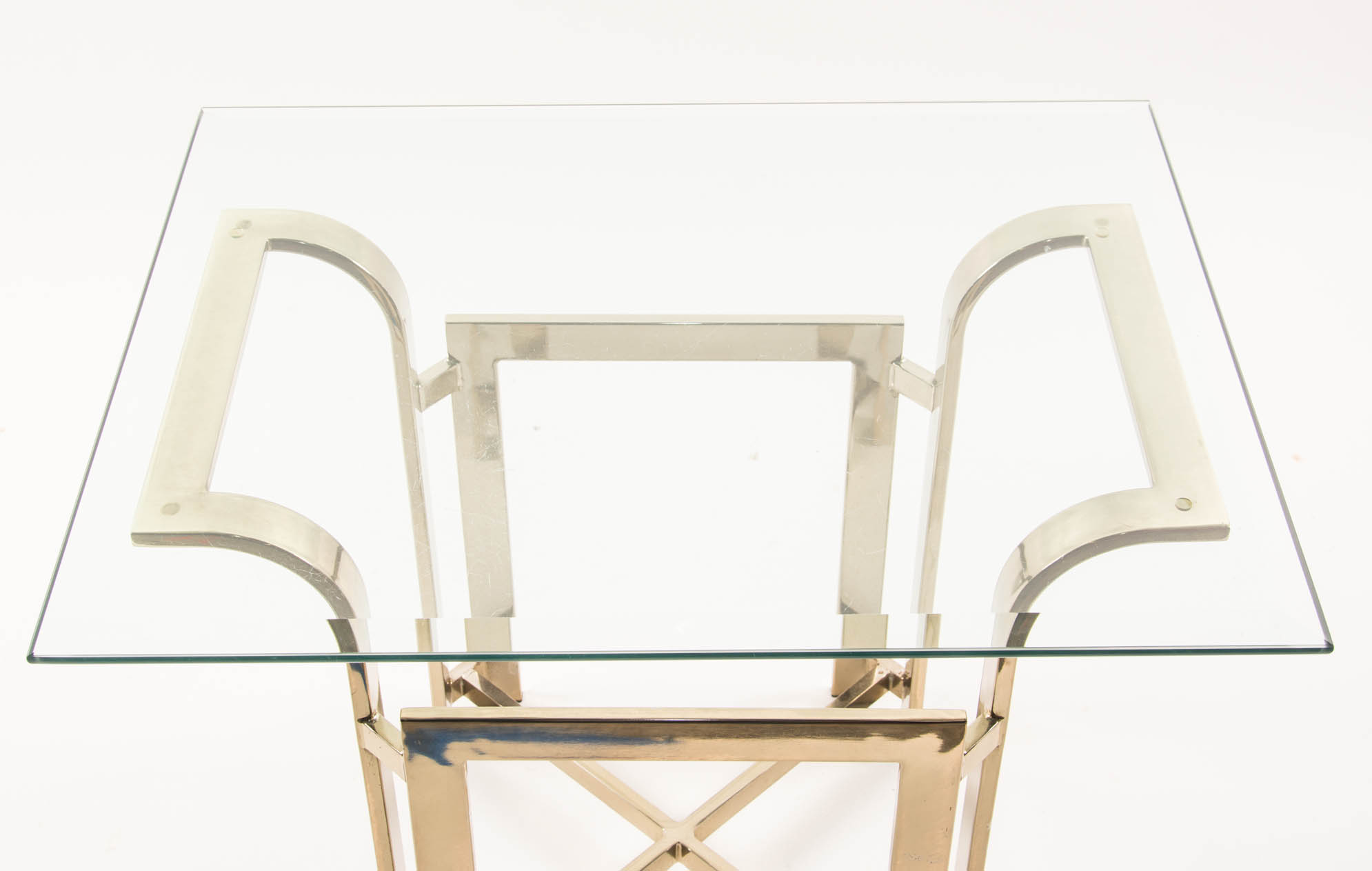 Mid-Century Glass Top Gold-tone Chrome Accent Table