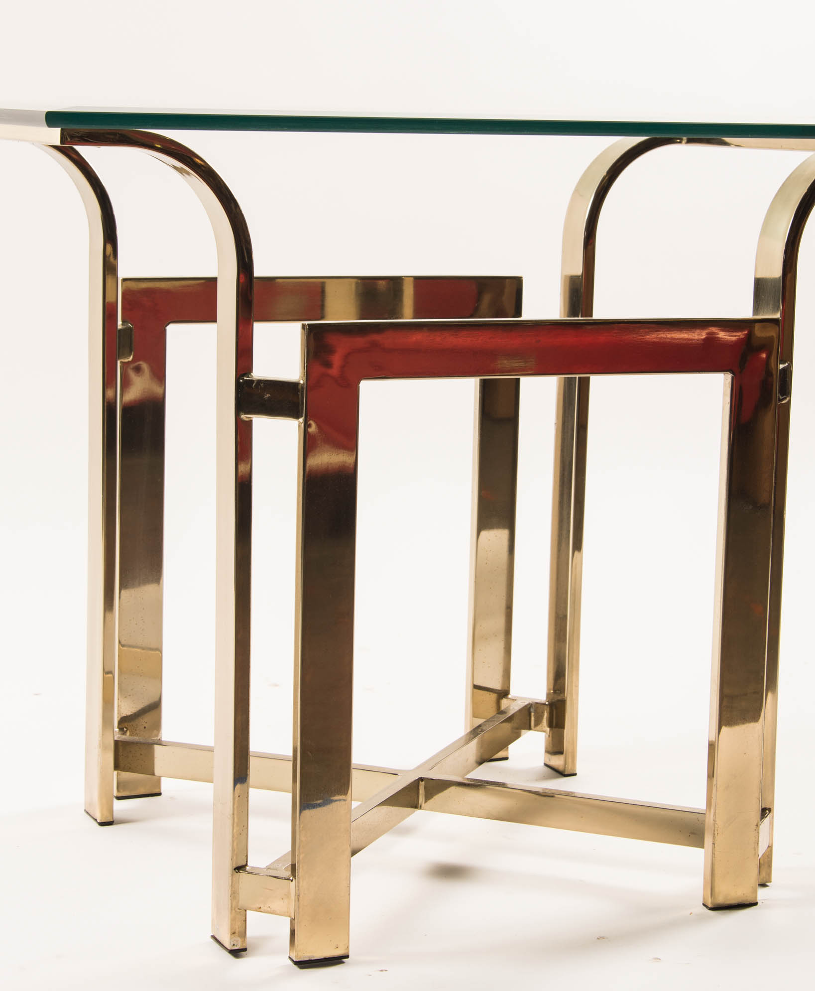 Mid-Century Glass Top Gold-tone Chrome Accent Table