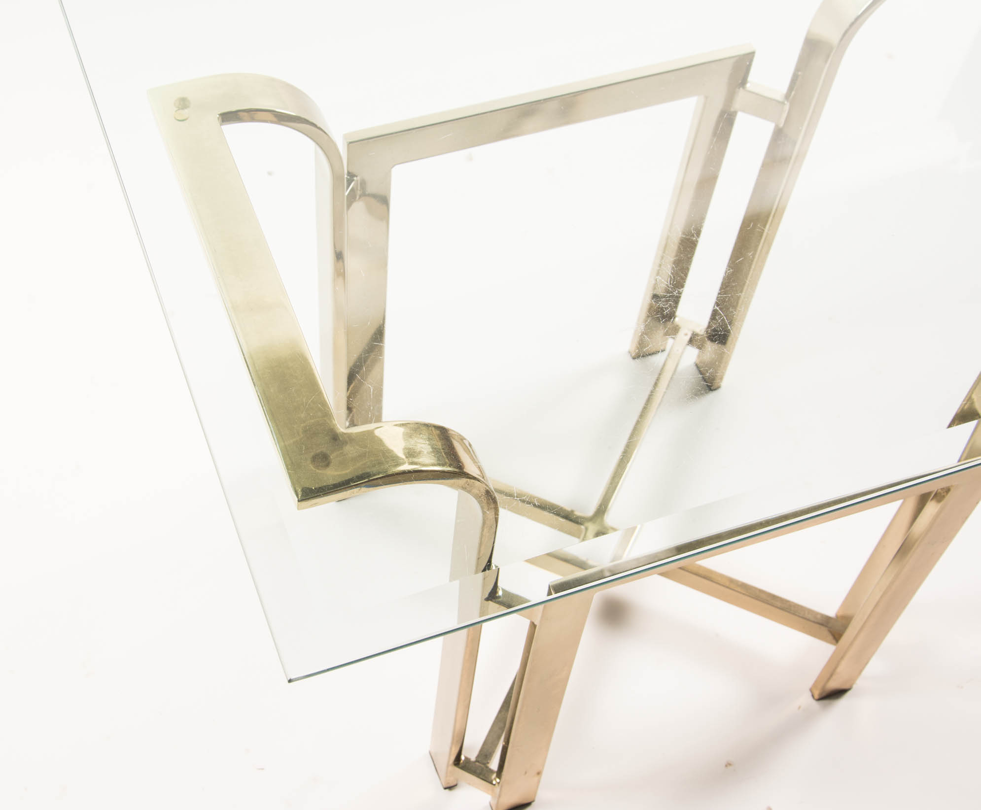 Mid-Century Glass Top Gold-tone Chrome Accent Table