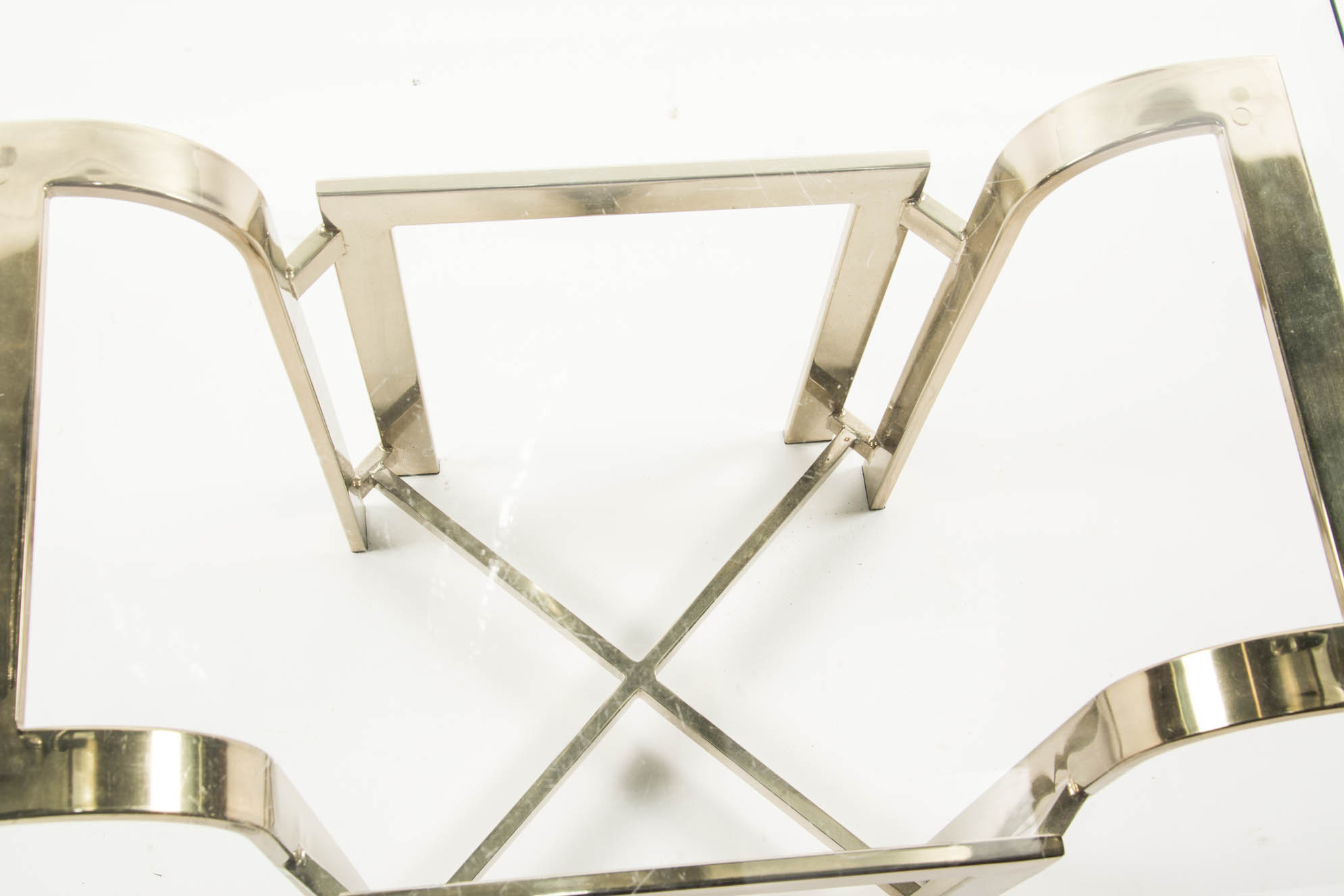 Mid-Century Glass Top Gold-tone Chrome Accent Table