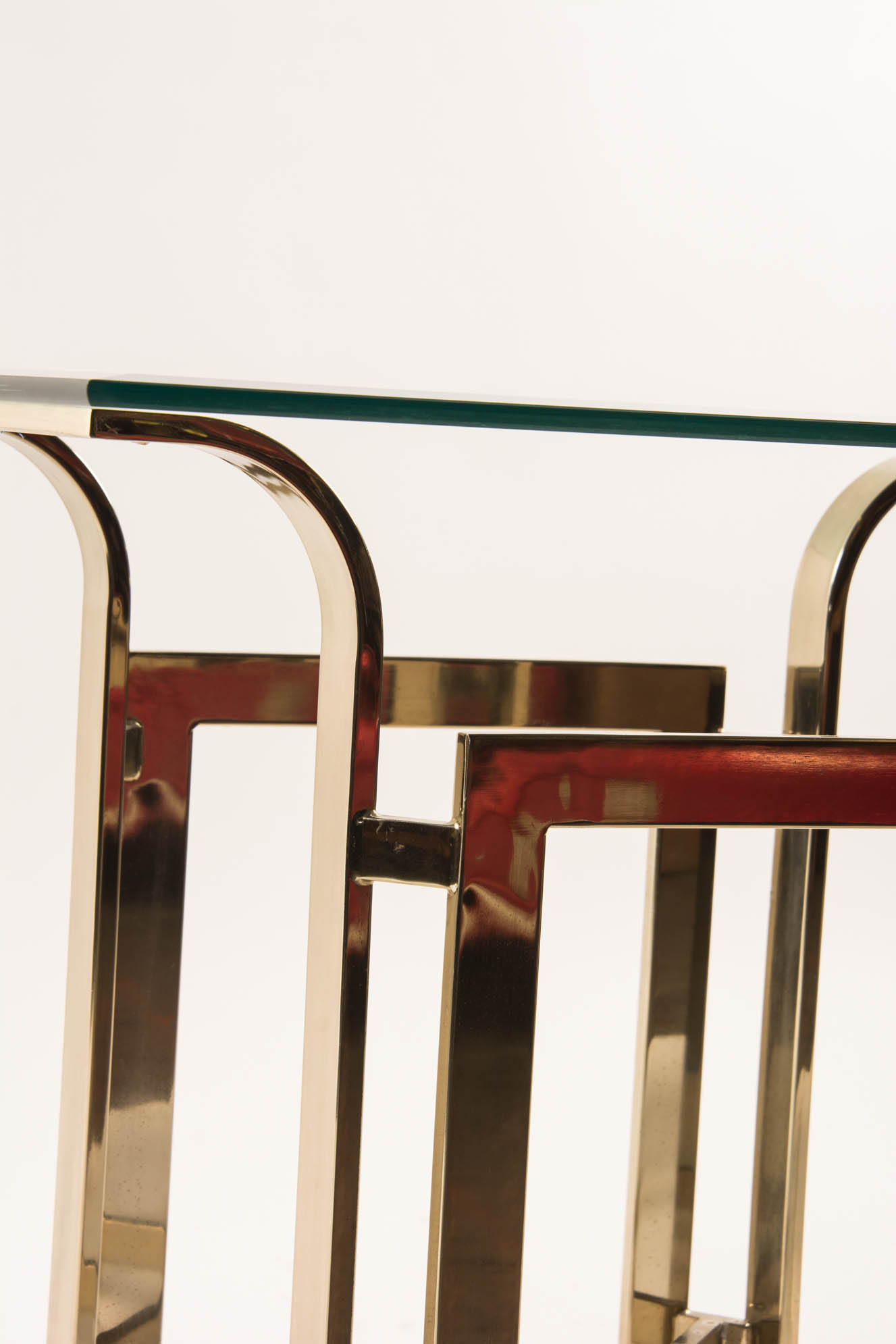 Mid-Century Glass Top Gold-tone Chrome Accent Table