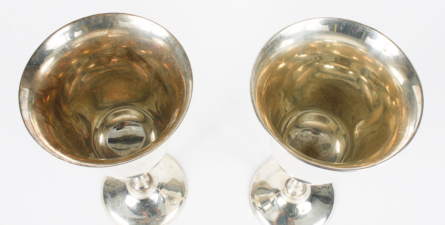 Pair of Silver Plated Water Goblets By Leonard Silver