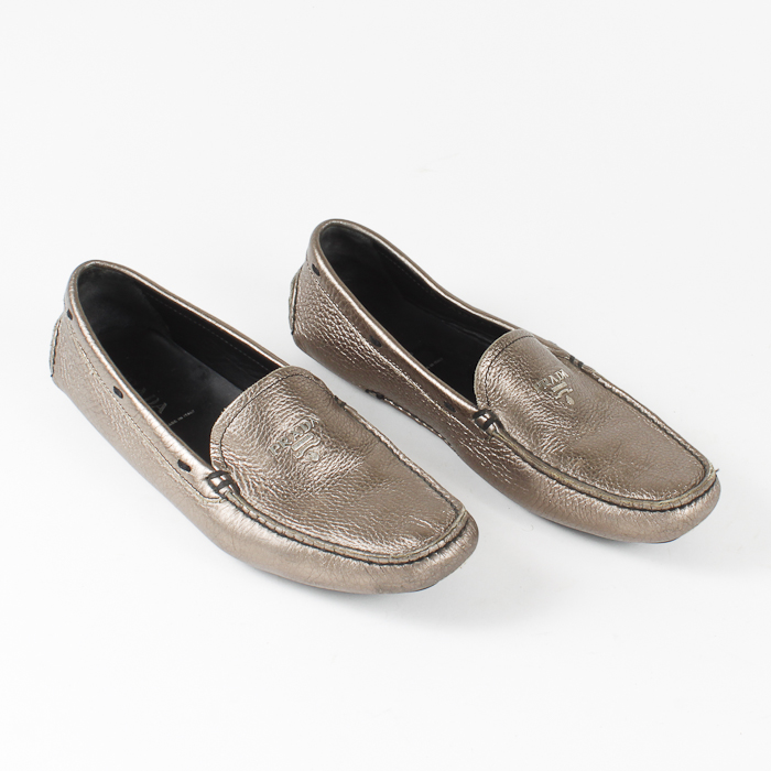 Women's Bronze Leather Prada Loafers