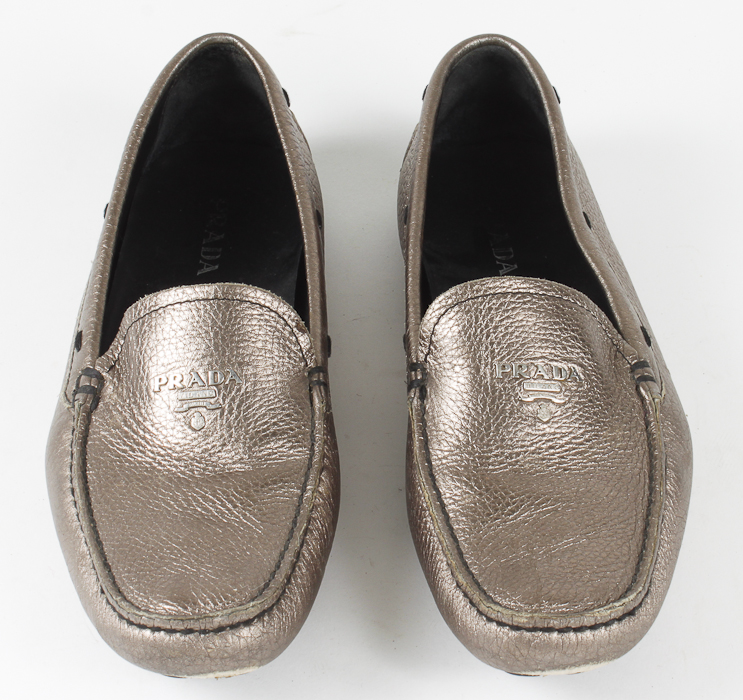Women's Bronze Leather Prada Loafers