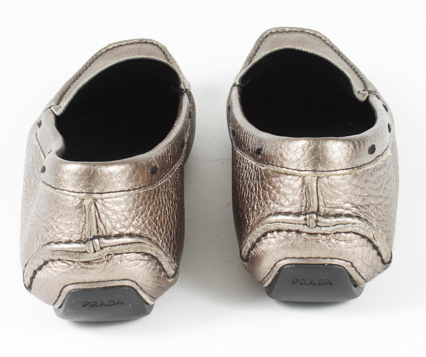Women's Bronze Leather Prada Loafers