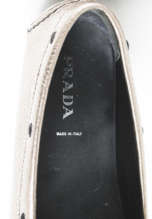 Women's Bronze Leather Prada Loafers