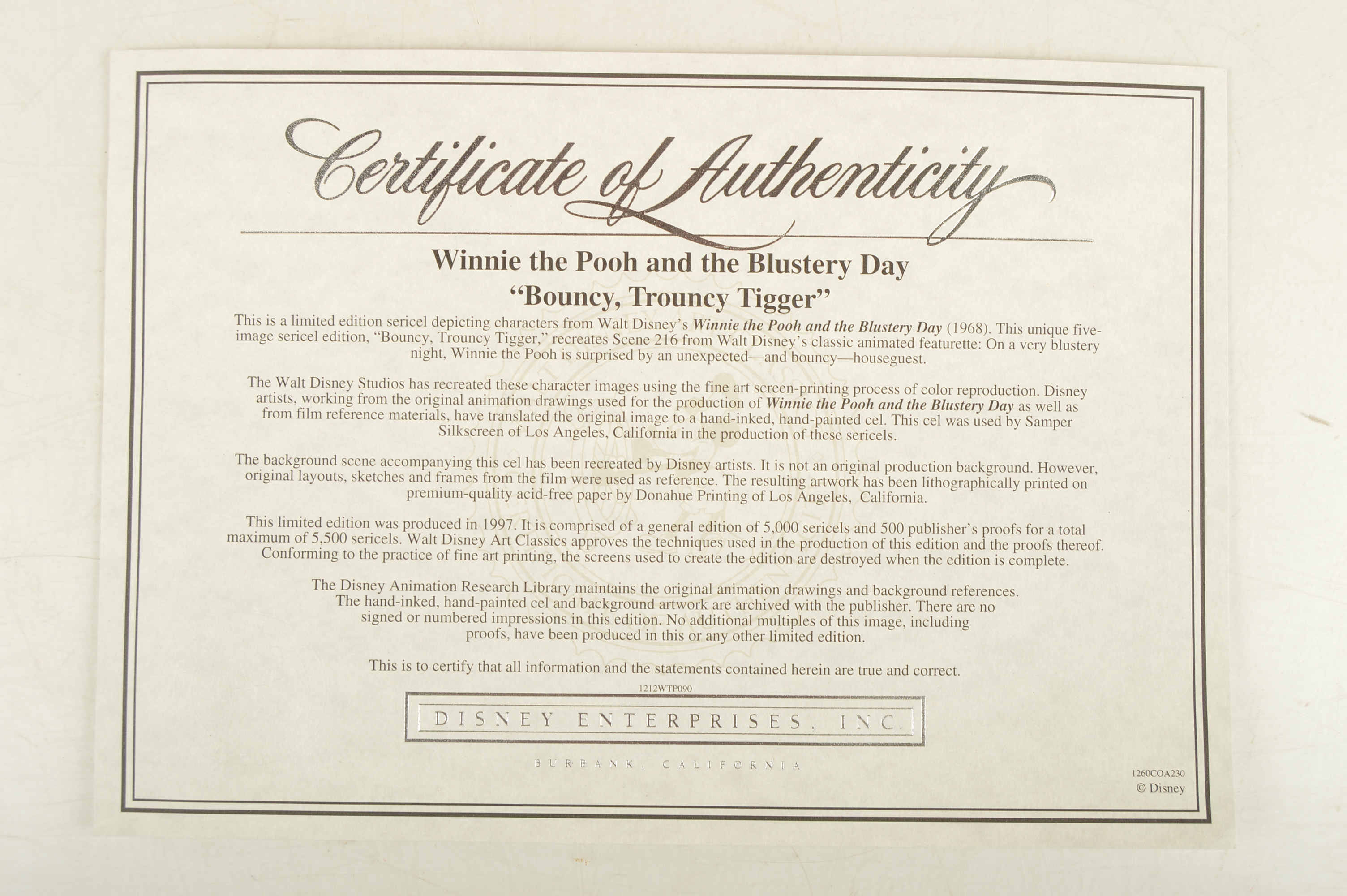 Limited Edition "Winnie the Pooh" Sericel