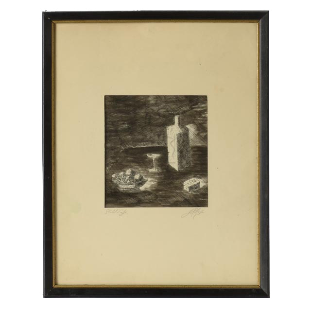 J. Skop Original Vintage Ink Drawing "Still Life"