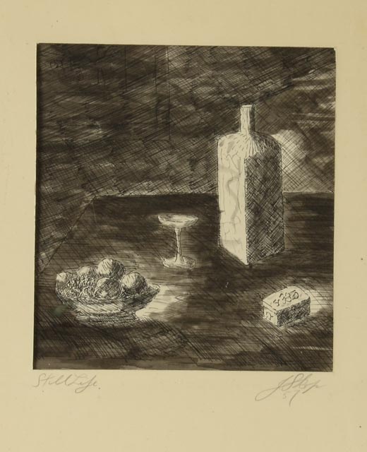J. Skop Original Vintage Ink Drawing "Still Life"